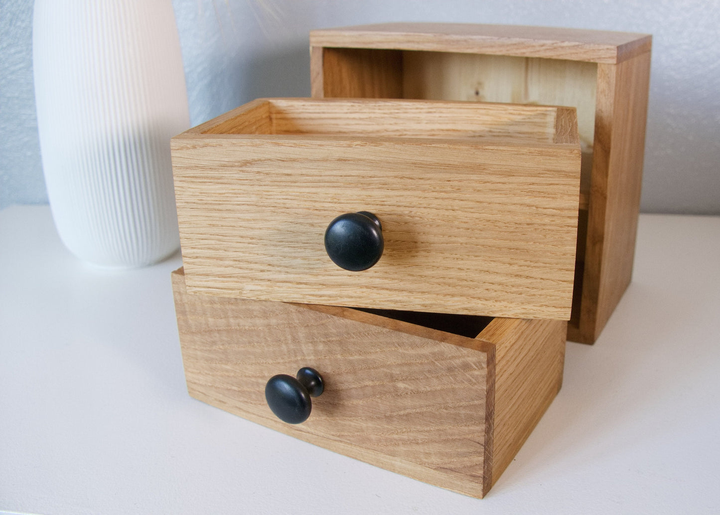 Petite boîte déco en bois massif, deux tiroirs
