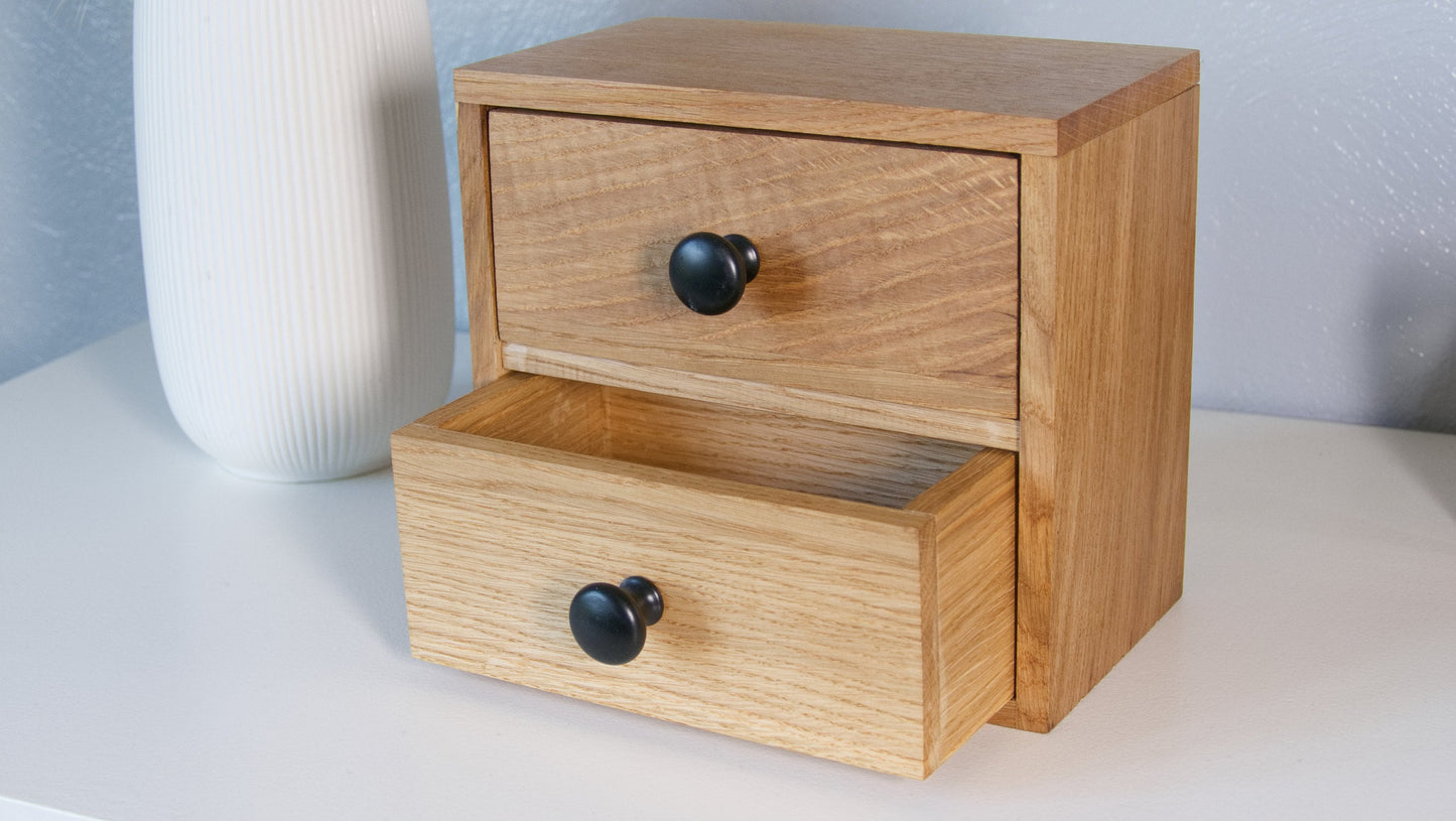Petite boîte déco en bois massif, deux tiroirs